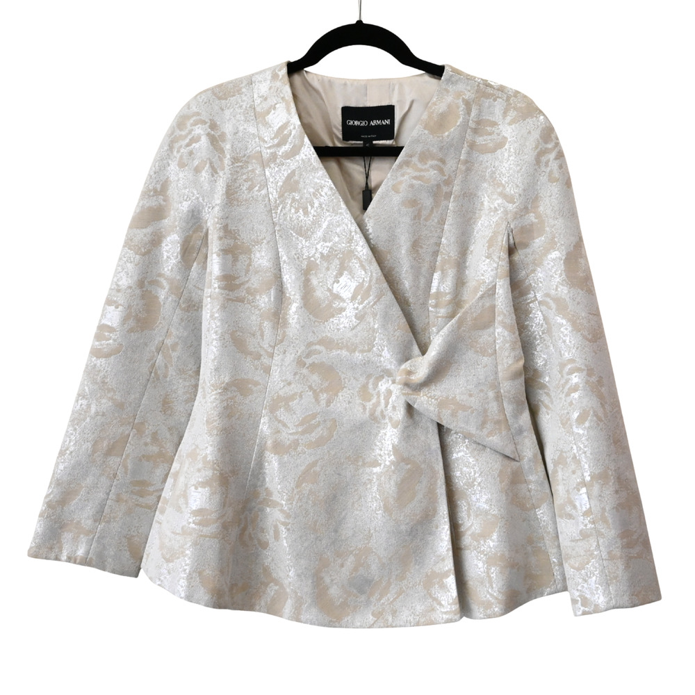 Giorgio Armani Metallic Gray Floral Jacket Size 40 Approx Small